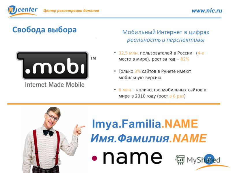 6 Свобода выбора Мобильный Интернет в цифрах реальность и перспективы 32,5 млн. пользователей в России (4-е место в мире), рост за год – 82% Только 3% сайтов в Рунете имеют мобильную версию 6 млн – количество мобильных сайтов в мире в 2010 году (рост
