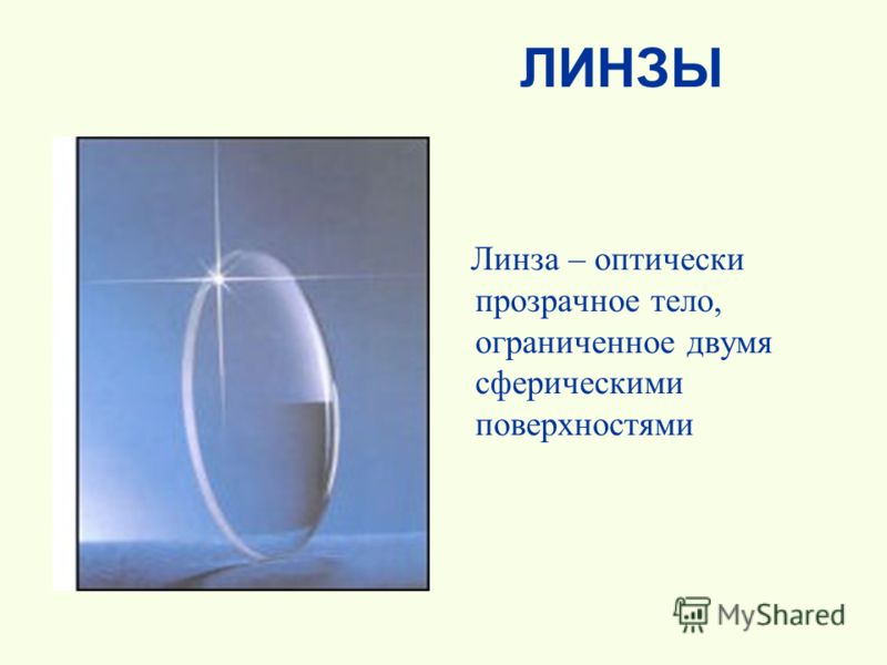 ЛИНЗЫ Линза – оптически прозрачное тело, ограниченное двумя сферическими поверхностями