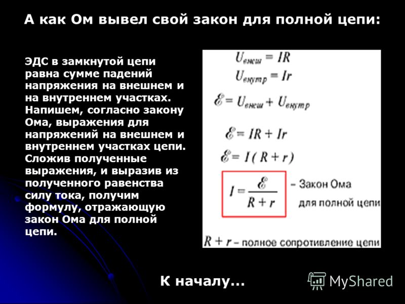 последовал Закон ома для полной цепи постоянного тока формула и определение какое