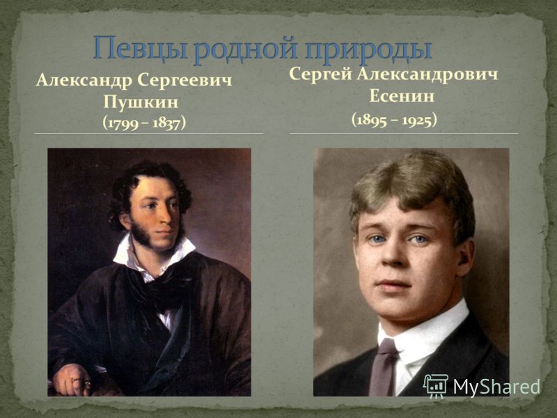 Сергей Александрович Есенин (1895 – 1925) Александр Сергеевич Пушкин (1799 – 1837)