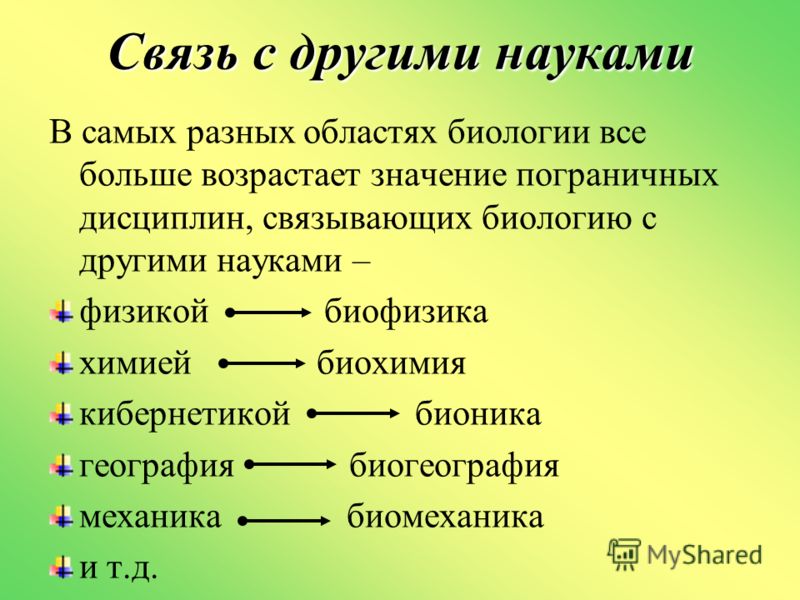 Биология связанная с другими науками Биология связанная с другими науками