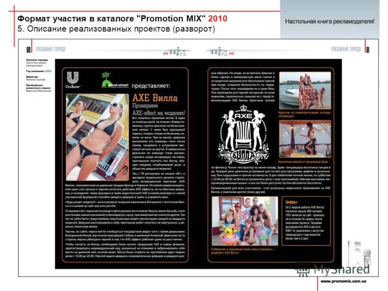 Формат участия в каталоге Promotion MIX 2010 5. Описание реализованных проектов (разворот)