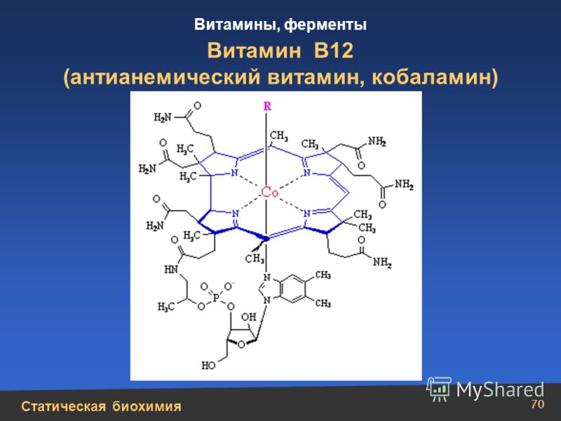 Статическая биохимия Витамины, ферменты 70 Витамин В12 (антианемический витамин, кобаламин)