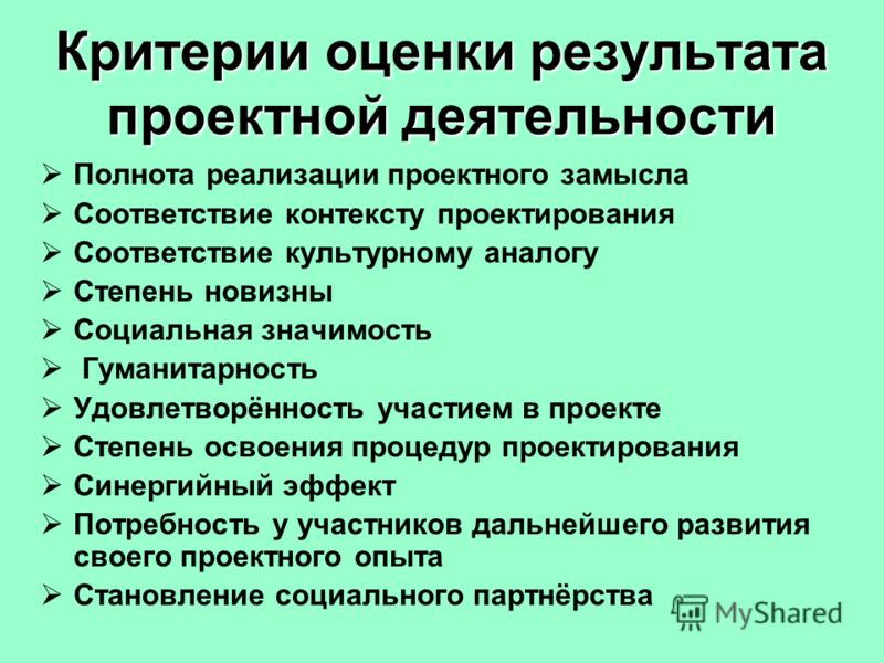 Критерии оценки проекта в проектной деятельности