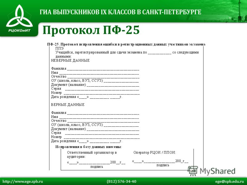 Протокол ПФ-25 http://www.ege.spb.ru (812) 576-34-40 ege@spb.edu.ru