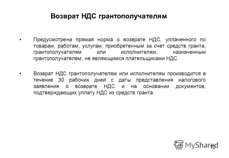 он, Основания возврат ндс это