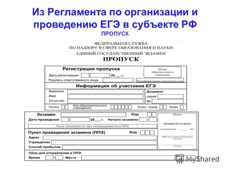 Из Регламента по организации и проведению ЕГЭ в субъекте РФ ПРОПУСК