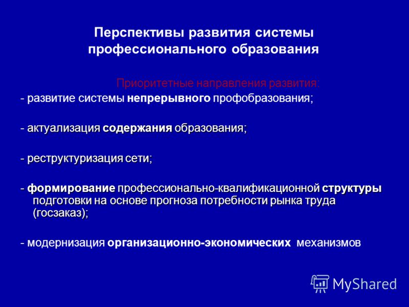 Презентация на тему: "Перспективы развития системы профессионального образования