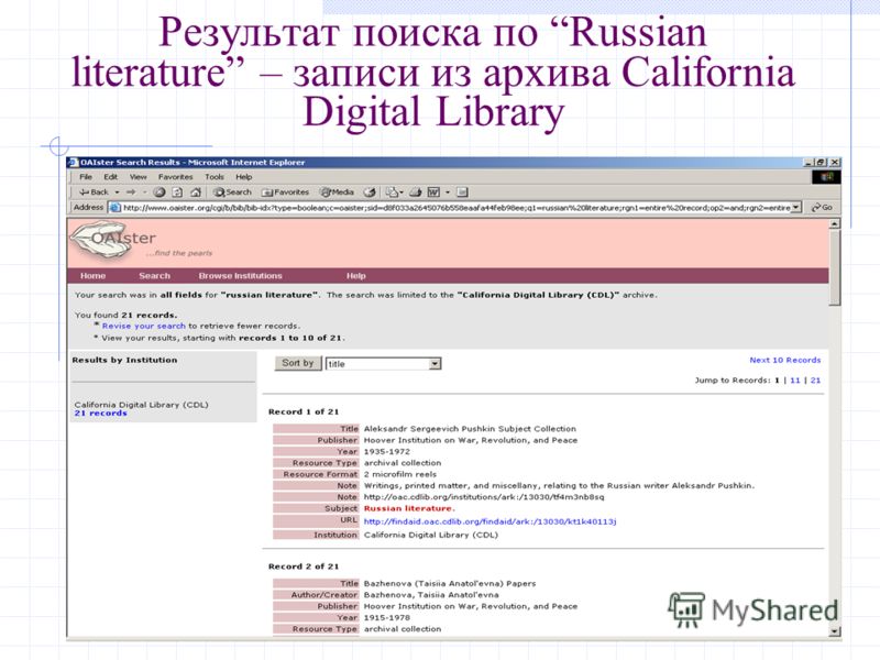 Результат поиска по Russian literature – записи из архива California Digital Library
