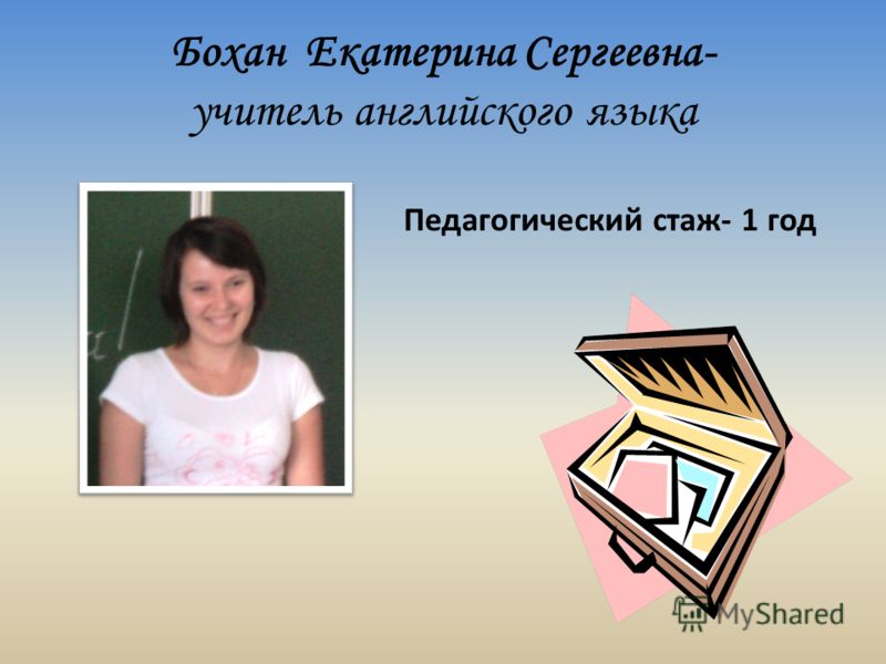 Бохан Екатерина Сергеевна- учитель английского языка Педагогический стаж- 1 год