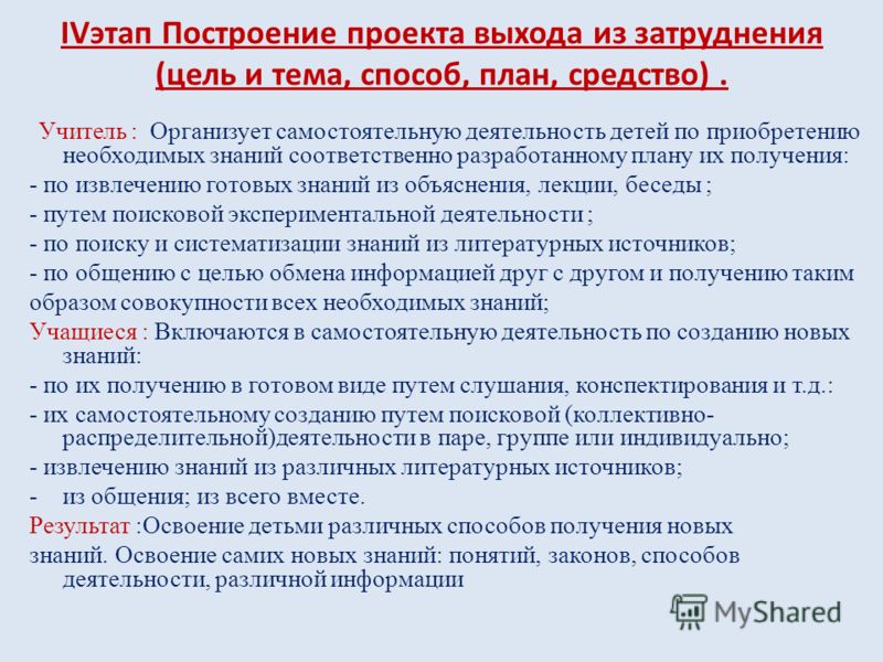 Этап построения проекта выхода из затруднения
