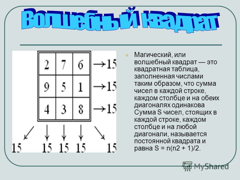 Решение магические квадраты 2 класс