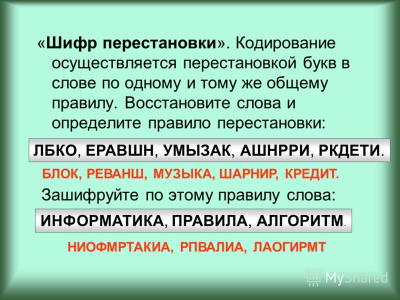 7 шифры перестановки принцип их построения примеры Презентация на тему: "Представление информации Кодирование информации. Информаци