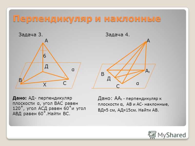 Перпендикуляр и наклонные задачи на готовых чертежах