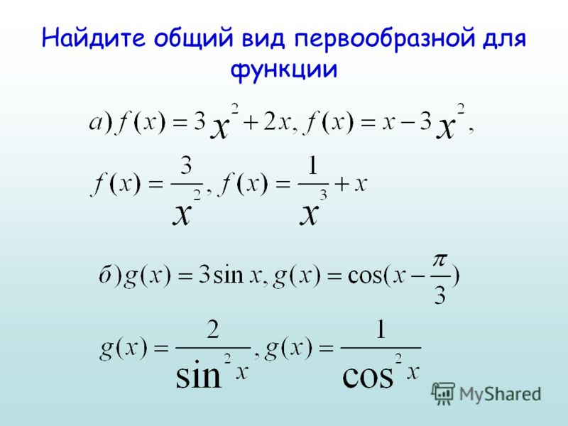 ПРАВИЛА ВЫЧИСЛЕНИЯ ПЕРВООБРАЗНЫХ - ПАМЯТКИ ПО МАТЕМАТИКЕ - Каталог статей - ШКОЛ