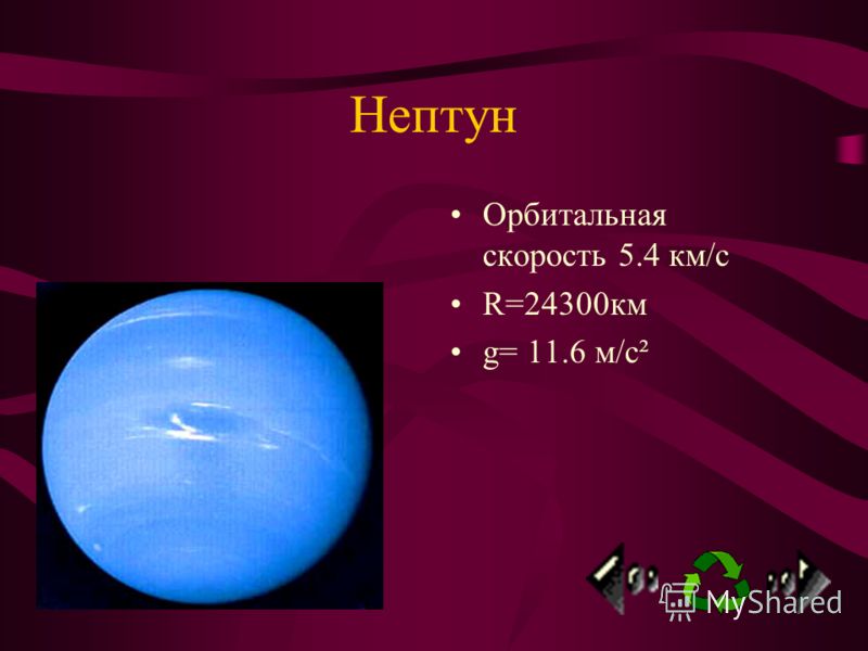 Уран Орбитальная скорость 6.8 км/с R= 25400км g= 9 м/с²