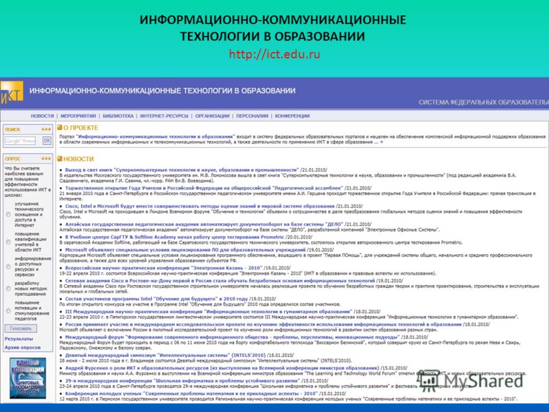 http://ict.edu.ru ИНФОРМАЦИОННО-КОММУНИКАЦИОННЫЕ ТЕХНОЛОГИИ В ОБРАЗОВАНИИ