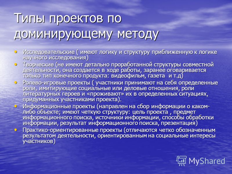 Доминирующий вид проекте деятельности тип