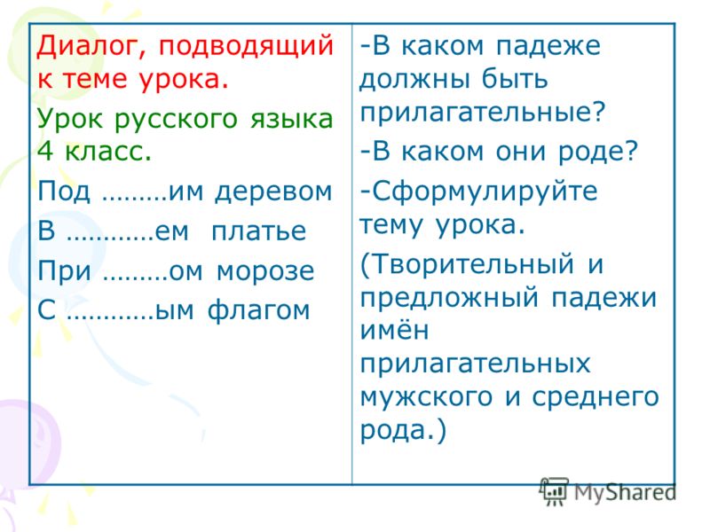 Урок русского в 4 классе по фгос