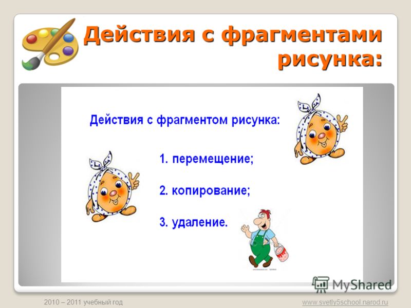 www.svetly5school.narod.ru 2010 – 2011 учебный год Действия с фрагментами рисунка: