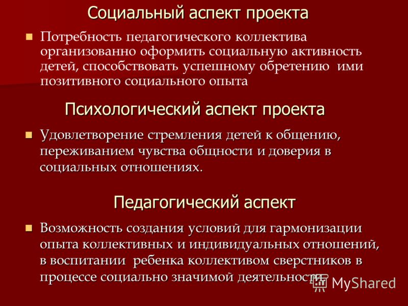 Психологические аспекты проектной деятельности перспективы развития проекта