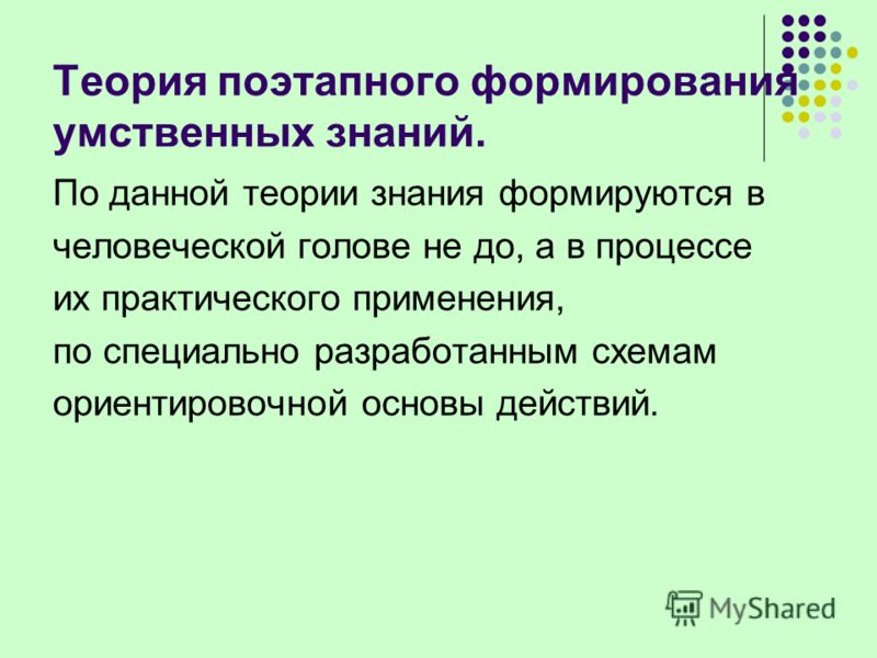 Поэтапного формирования знаний Поэтапного формирования знаний