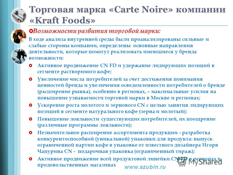 Торговая марка «Carte Noire» компании «Kraft Foods» www.szubin.ru