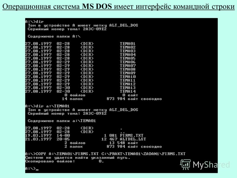Операционная система MS DOS имеет интерфейс командной строки