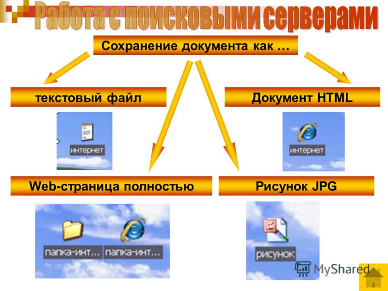 Сохранение документа как … текстовый файлДокумент HTML Web-страница полностьюРисунок JPG