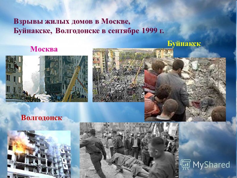 Взрывы жилых домов в Москве, Буйнакске, Волгодонске в сентябре 1999 г. Москва Буйнакск Волгодонск