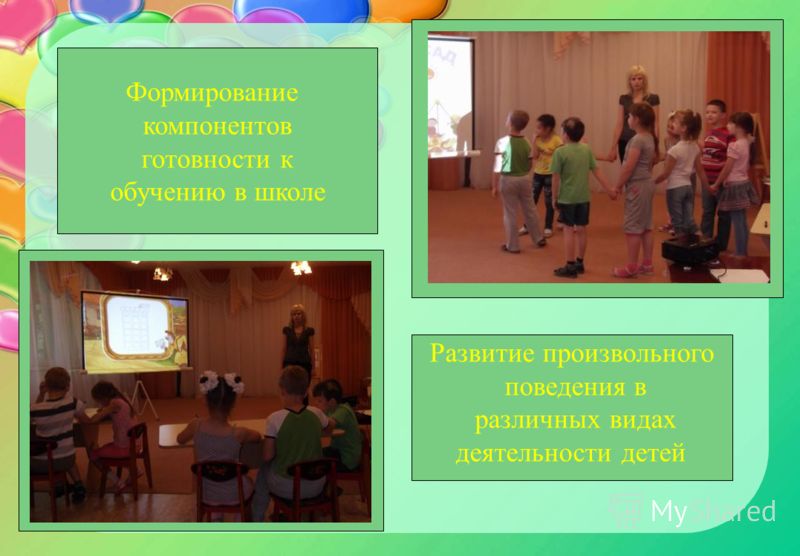 Формирование компонентов готовности к обучению в школе Развитие произвольного поведения в различных видах деятельности детей