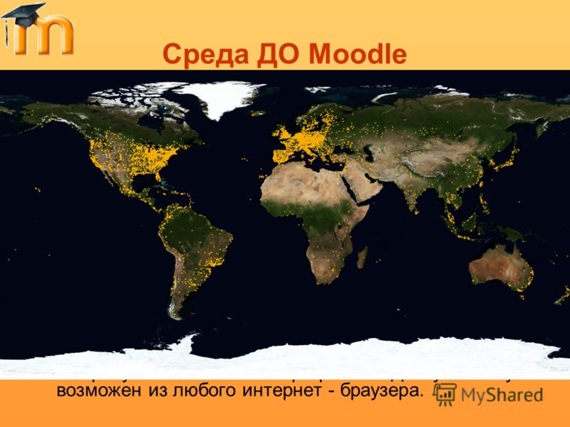 Среда ДО Moodle Moodle (модульная объектно-ориентированная динамическая учебная среда) свободно распространяемое, развивающееся программное обеспечение с открытым кодом. Moodle - система управления обучением, ориентированная на структурированное разм