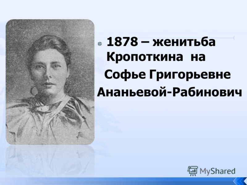 1878 – женитьба Кропоткина на Софье Григорьевне Ананьевой-Рабинович