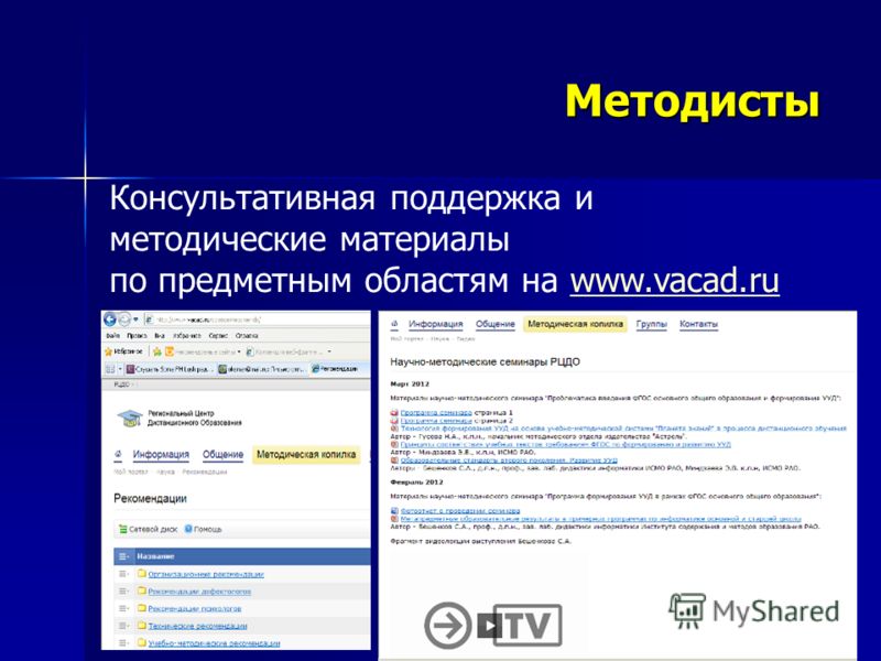 Методисты Консультативная поддержка и методические материалы по предметным областям на www.vacad.ruwww.vacad.ru