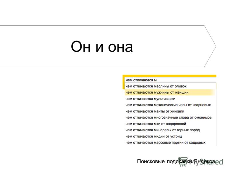 Поисковые подсказки Яндекса Он и она