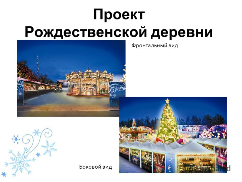 Проект Рождественской деревни Фронтальный вид Боковой вид