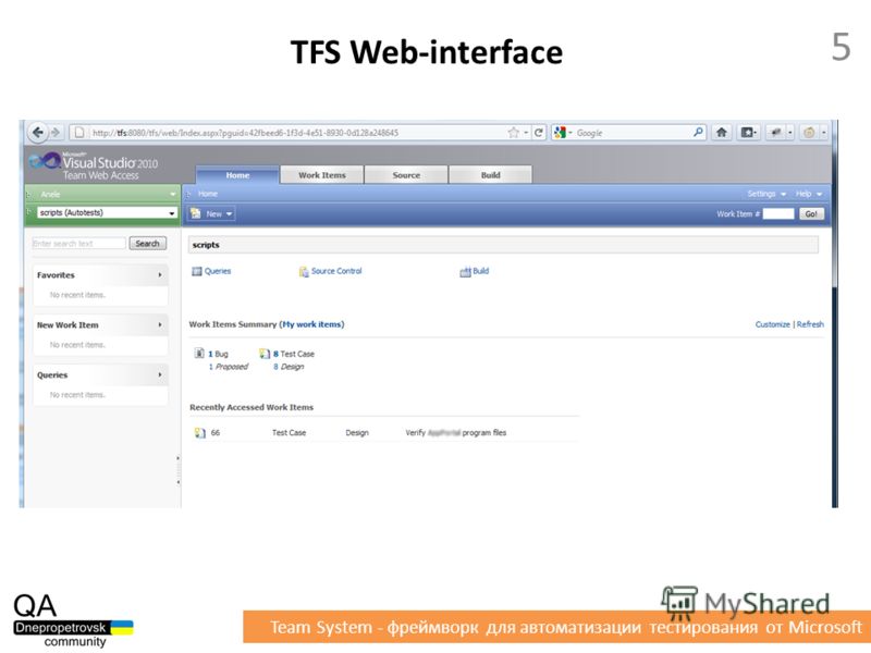 TFS Web-interface 5 Team System - фреймворк для автоматизации тестирования от Microsoft