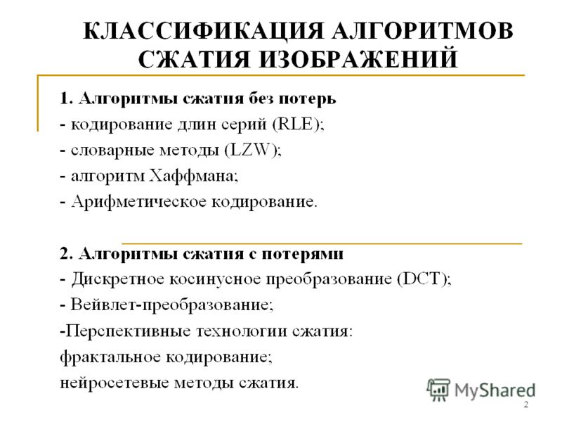 Алгоритмы сжатия изображений презентация