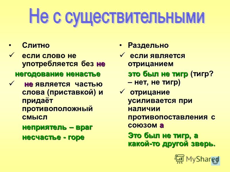 Презентация не с именами существительными 5 класс презентация