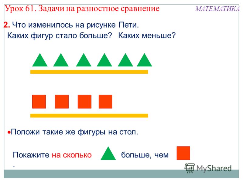 Урок матем 1 класс больше меньше или равно