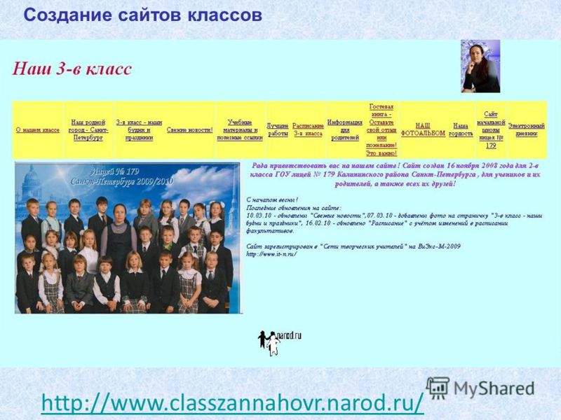 http://www.classzannahovr.narod.ru/ Создание сайтов классов