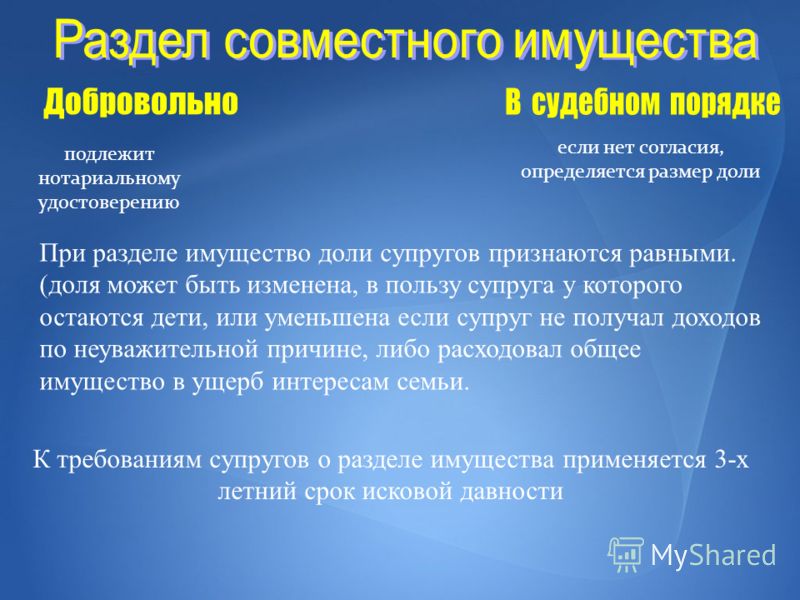 столь срок давности при разделе имущества если образом