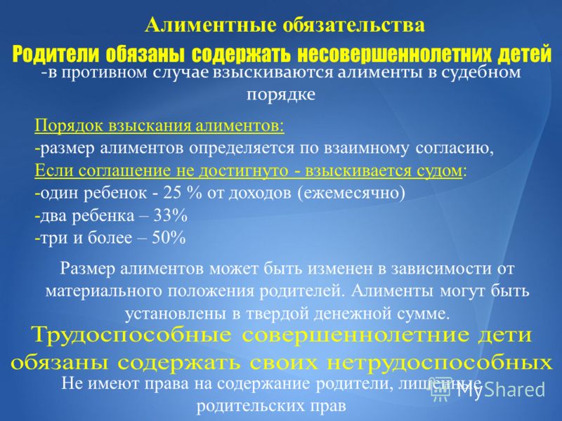 взыскания алиментов с родителями принялся осуществлять