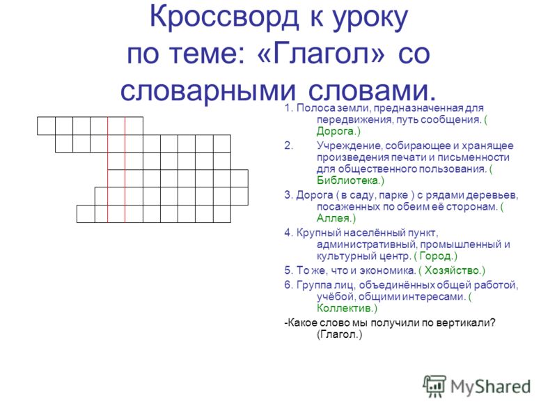 Кроссворд для в 6 класса на тему глагол