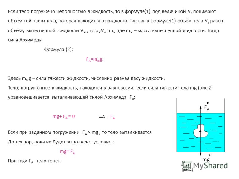 Масса тела в воде
