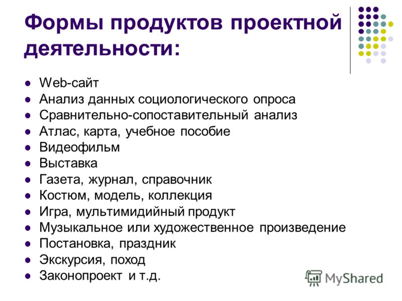 Что может быть продуктом исследовательского проекта Продукт проектной деятельности презентация