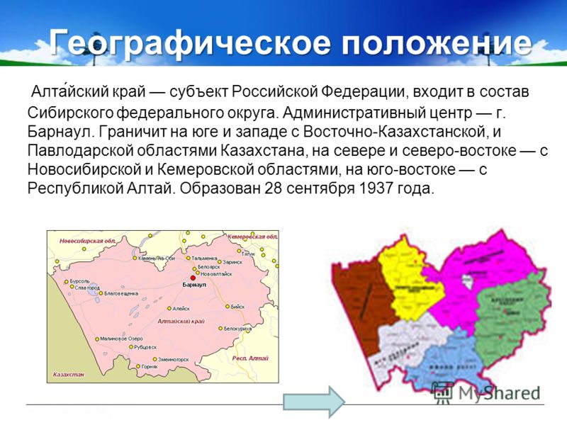 Географическое положение алтайского