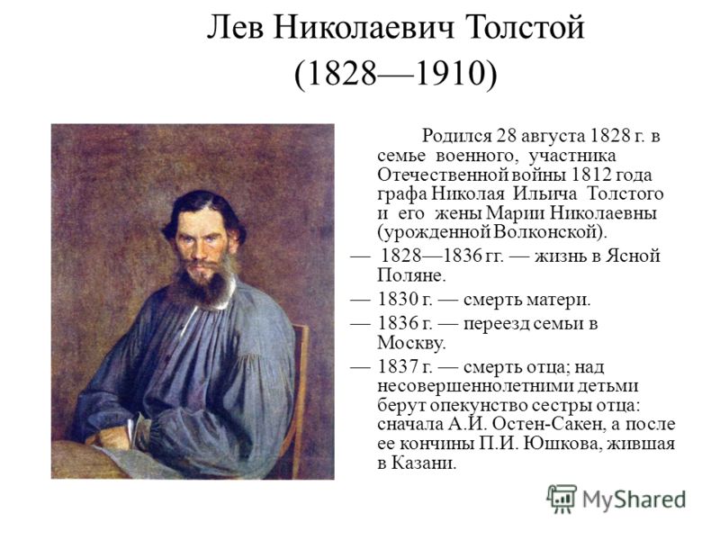 Доклад по теме Лев Николаевич Толстой 