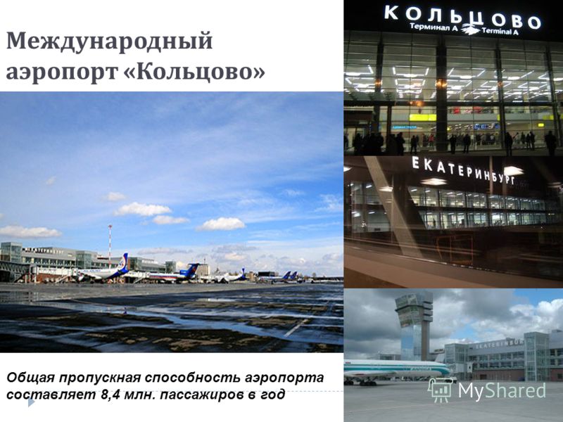 Международный аэропорт « Кольцово » Общая пропускная способность аэропорта составляет 8,4 млн. пассажиров в год