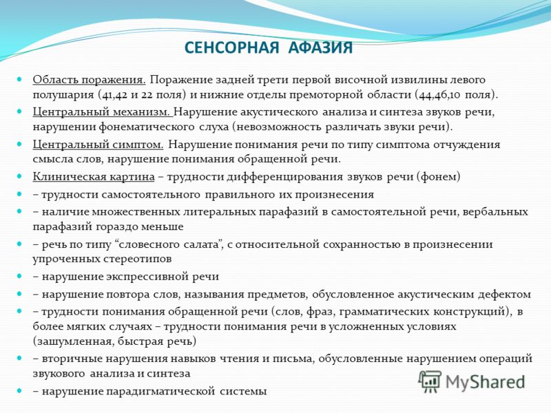 Коррекция при сенсорной афазии Коррекция при сенсорной афазии